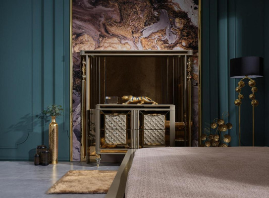 Designer-Schlafgarnitur Doppelbett Nachttische Kommode mit Premium-Spiegel