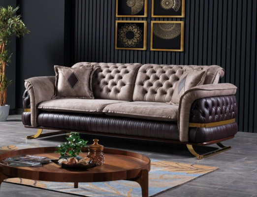 Dreisitzer Design Sofa 3 Sitzer Couchen Textil Chesterfield Sofa 3er Stoff Neu