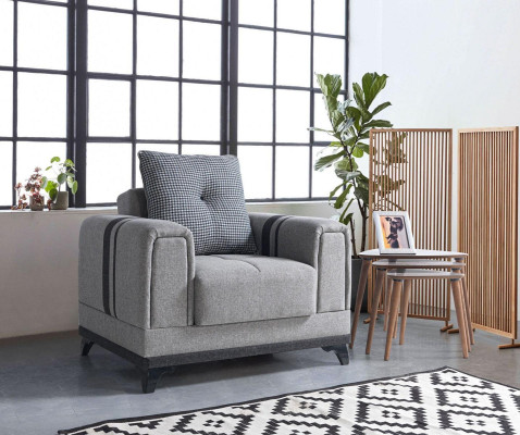 Graue Sofagarnitur 3+2+1 Sitzer Textil Holz Sofa Sessel Komplett Set
