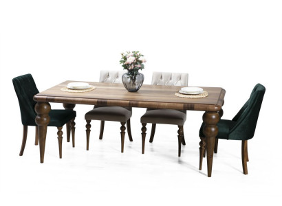 Klassische Esszimmer Holz Garnitur Esstisch 6x Polster Stühle 7tlg Set
