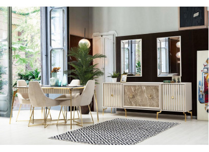 Luxus Esszimmer Möbel Esstisch 6x Stühle Sideboard Spiegel 10tlg Neu