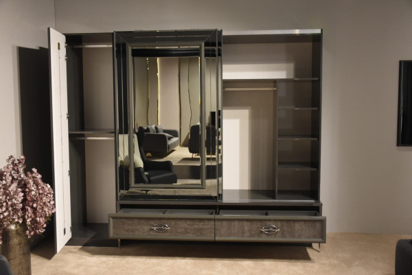 Designer Holz Kleiderschrank mit Spiegeltüren und Schubladen Schlafzimmer
