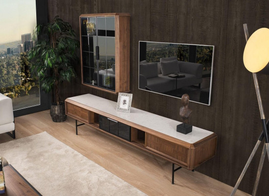 Gruppe RTV Lowboard TV Ständer Sideboard Schrank 2tlg Holz Braun Regal