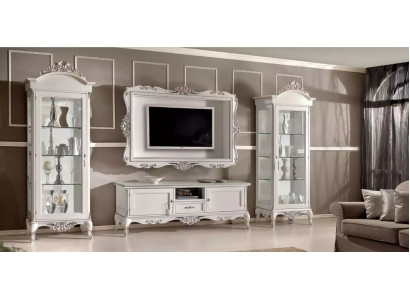 Wohnwand Lowboard 2x Vitrine TV-Rahmen Set 4tlg. Klassische Stil Weiß