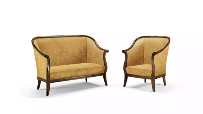 Sofa Couch Polster Klassischer 2 Sitzer Sessel Gelb Italienische Stil