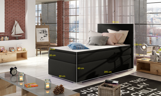 Boxspring Bett Hotel Betten 90x200cm Leder Komplett Bettkasten Topper