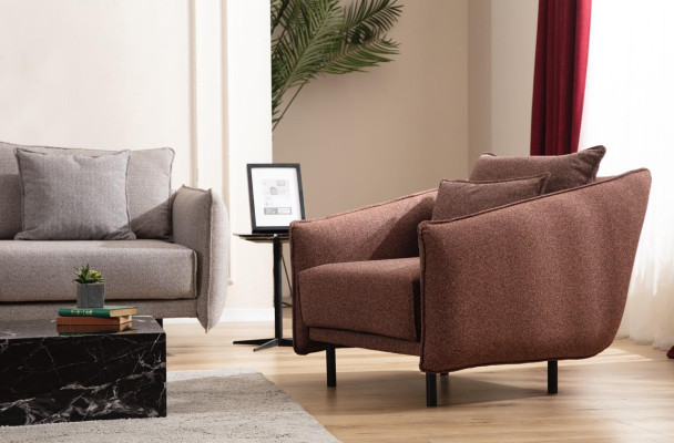Sessel 3+3+1 Sitzer Luxus Sofa braun Sofagarnitur Sofas Stoff Design