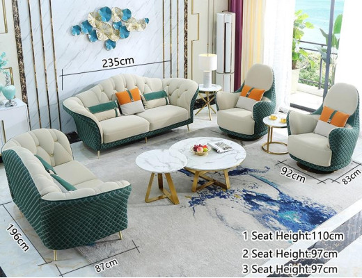 Sofagarnitur 3+2+1 Sitzer Leder Sofa Couch Garnitur Design Beige Grün