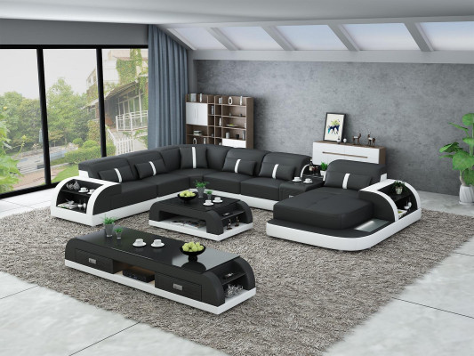 Ledersofa Design Eckgarnitur Ecksofa Luxus Wohnlandschaft led sofa couch Polster