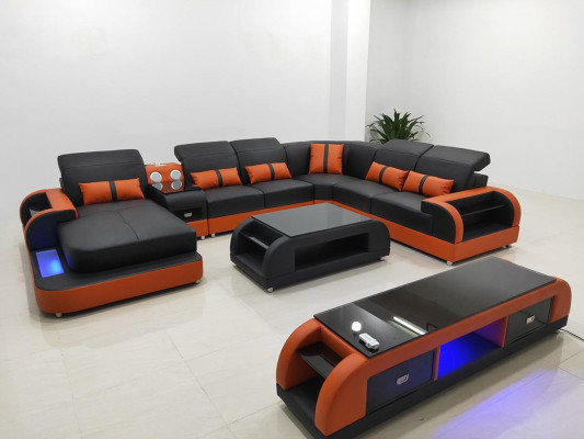 Design Eckgarnitur Ledersofa Ecksofa Luxus Wohnlandschaft led sofa couch Polster