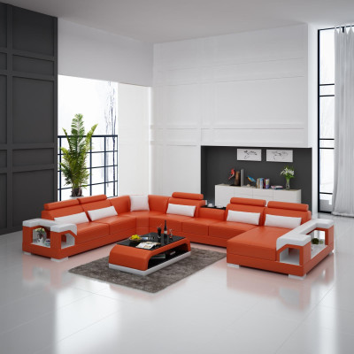 Eckgarnitur Ledersofa USB LED Luxus Wohnlandschaft sofa couch Polster Ecksofa
