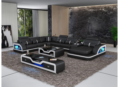 Ecksofa Polster Ecksofa U Form Couchtisch Sideboard Ledersofa Wohnlandschaft Neu