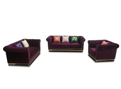 Sitzgarnitur 3+2+1 Sitzer Möbel Polster Textil Moderne Chesterfield Design
