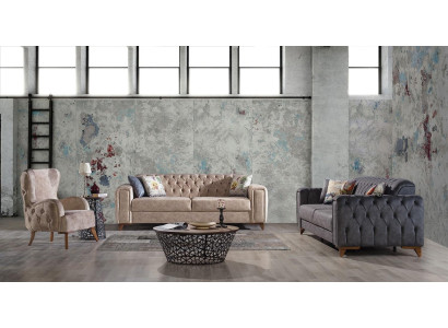 Chesterfield Sofagarnitur Couch Set Polster Möbel Set 3+3+1 Couchen Sitzgruppe