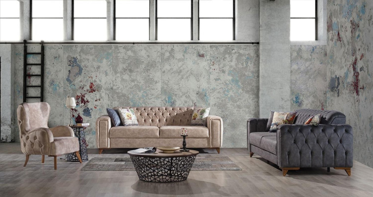 Dreisitzer Sofa 3 Sitzer Sofas Sessel Stoff Couch Möbel Textil Farbe Grau