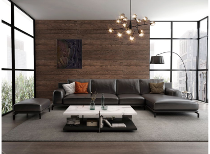 Moderne Sofa Eckgarnitur L Form Polster Dekor Sitz Ecke Couch + Hocker