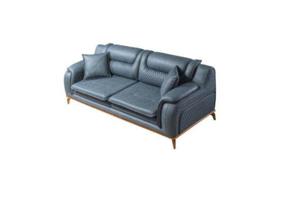 Sofagarnitur 3+3+1 Sitzer Blau Sessel Luxus Leder Sofa Couch Möbel Western Stil