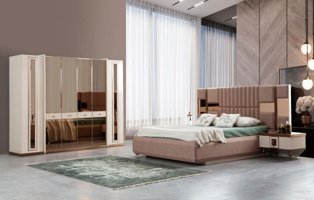 Sechstüriger Kleiderschrank Schrank Beige Schränke Möbel Holz Garderobenschrank