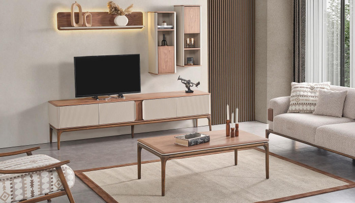 Designer Couchtisch Tisch moderner Couchtisch Holz Wohnzimmer Beige