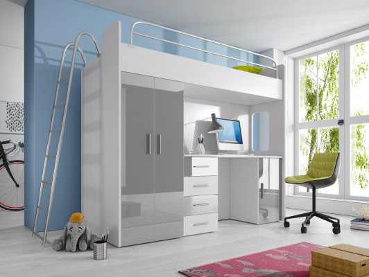 DOPPELSTOCKBETT STOCKBETT ETAGENBETT MIT SCHREIBTISCH KLEIDERSCHRANK NEU GRAU