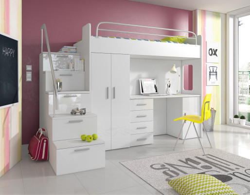 Doppelstockbett Etagenbett Doppelbett Jugend Bett Betten mit Schrank Tisch RAJ4