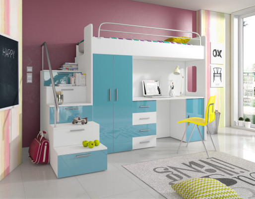 Doppelstockbett Etagenbett Doppelbett Jugend Bett Betten mit Schrank Tisch Neu!
