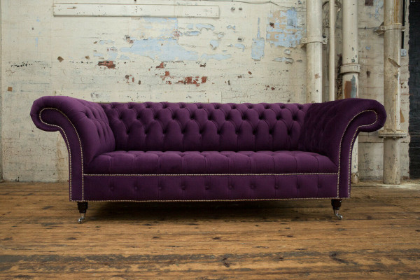 Chesterfield Original Sofa Couch Textil Sofas Stoff Lila 225cm Couchen