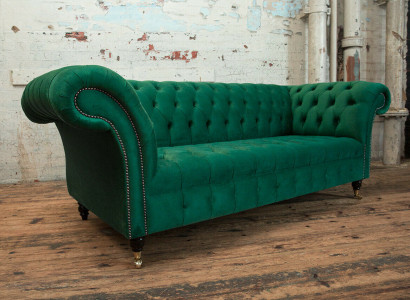  Klassische Chesterfield Couch 3 Sitzer Sofa Couch Samt Leder Design big grün neu