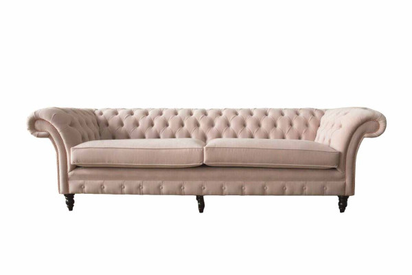 Modern Chesterfield 4 Sitzer Design Sofa Rosa Polstermöbel Sofas Stoff Textil
