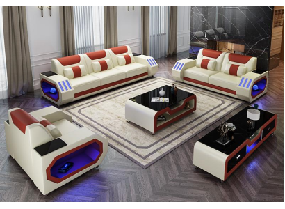 Ledersofa Couch Sofa Garnitur 3+1+1 - Beleuchtete Designer Couchen Neu