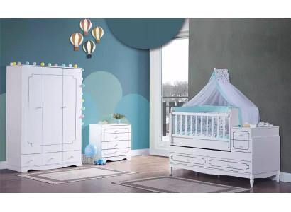 Säugling Zimmer Kinderzimmer Bett Weiß Schlafzimmer Baby Schrank Kommode 3tlg.