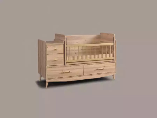 Kinderbett Säugling Baby Betten Kleinkind Holzbett Braun mit Regalen