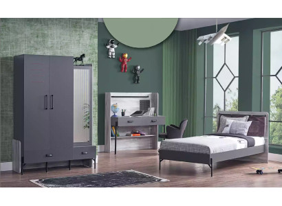 Graues Jugendzimmer Set Kinderzimmer Schlafzimmer Tisch Schrank Bett 3tlg.