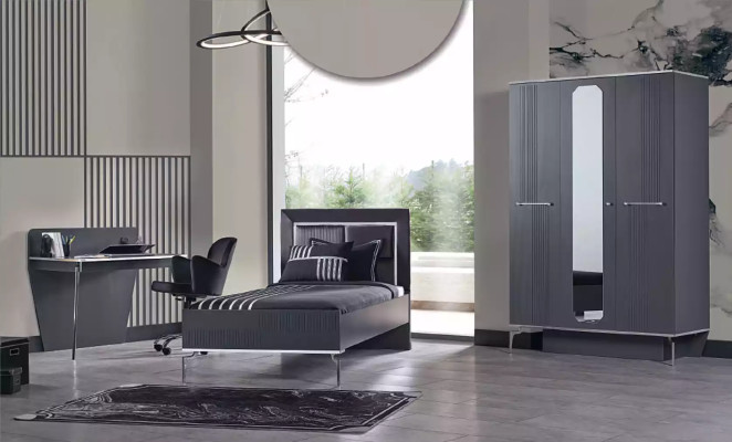 Design Jugendzimmer Schlafzimmer Set Schrank Bett Schreibtisch 3tlg.