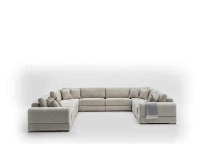 Ecksofa U-Form Grau Sofa Couch Luxus Design Möbel Wohnlandschaft Stoff