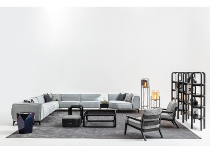 Ecksofa Couch Polster Möbel U Form Wohnlandschaft mit Sessel Graue Couchen