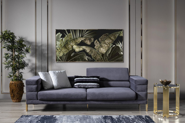 Dreisitzer Sofa 3 Sitzer Sofas Stoff Grau Wohnzimmer Luxus Modern Sitz