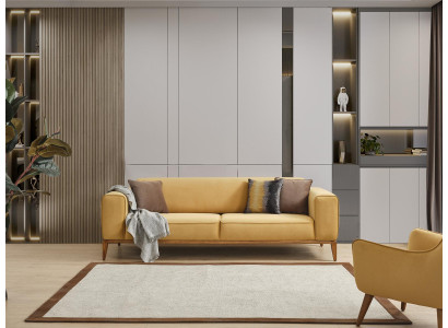 Dreisitzer Sofa 3 Sitzer Sofas Stoff Gelb Wohnzimmer Luxus Modern Sitz