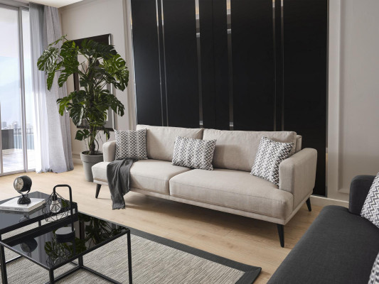 Sofa 3 Sitzer Dreisitzer Sofas Stoff Beige Wohnzimmer Modern Design