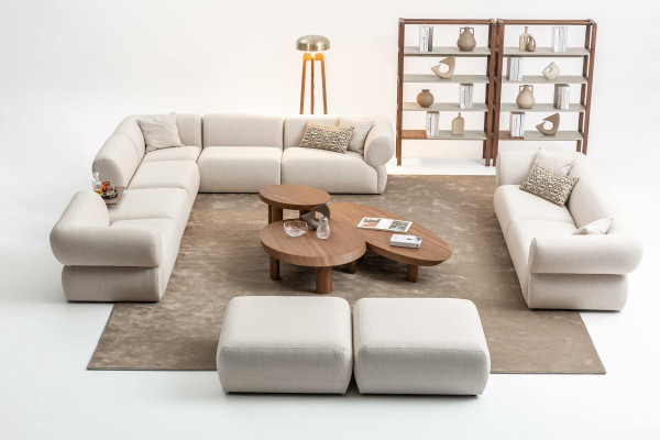 Sofagarnitur Wohnzimmer Sofa Set L-Form 3 Sitzer Hocker Set Modern Design