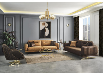 Sofagarnitur Komplette Sofa 431 Sitz Sessel Kunstleder Braun Set 3tlg