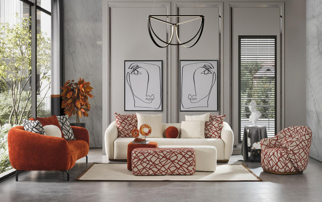 Komplette Couchgarnitur Sofagarnitur Sofa 431 Orange Stoff 4tlg Gruppe