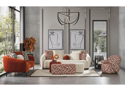 Sofagarnitur Sofa Sessel 431 Sitz Stoff Luxus Sofas Orange Wohnzimmer