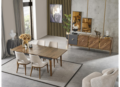 Essgruppe Esszimmer Esstisch Garnitur Luxus Stühle Essecke 5tlg Braun