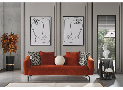 Dreisitzer Sofa 3 Sitzer Sofas Design Modern Stoff Orange Wohnzimmer