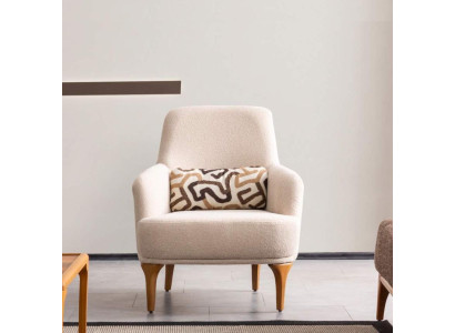 Design Sessel Beige Farbe Wohnzimmer Holz Stilvoll Lounge Club Möbel