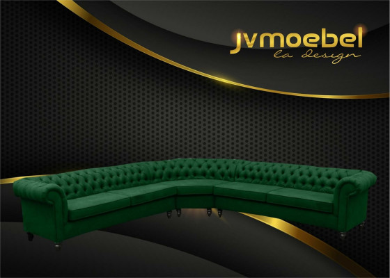 Ecksofa Sofa Design Chesterfield Couch Textil Stoff Wohnlandschaft Garnituren