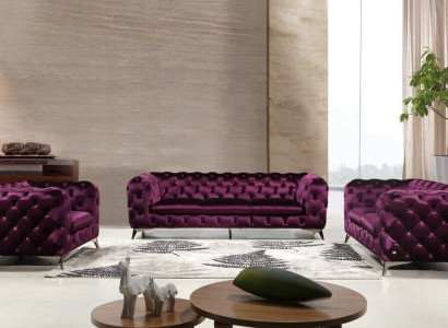 Luxus Hochwertige Sofa Couch Polster Sitz 3+2+1 Garnitur Chesterfield Lila Neu