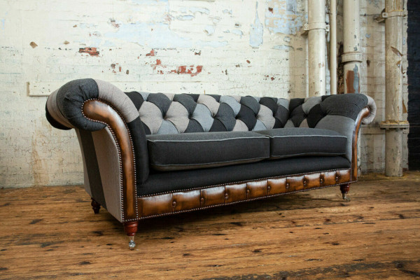 Strapazierfähige Chesterfield Couch Sofa Polster Microfaser Stoff Sitzpolster
