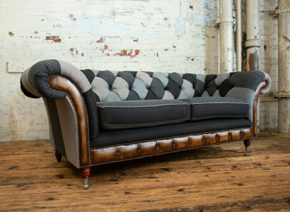 Strapazierfähige Chesterfield Couch Sofa Polster Microfaser Stoff Sitzpolster